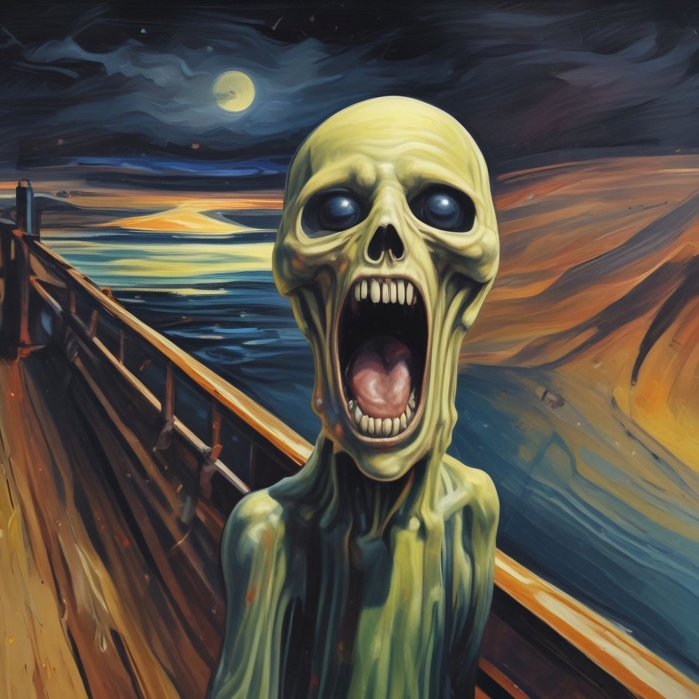 Eerie Night Scream Art Print - Green and Blue 8x10